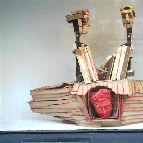 Bizarre artwork in the Central Saint Martins College of Art & Design window (clicky)